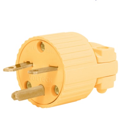 ENCHUFE INDUSTRIAL MACHO C/TIERRA 2 POLOS 15 AMP 250 V VINIL AMARILLO REF. 46206 MARCA VOLTECK