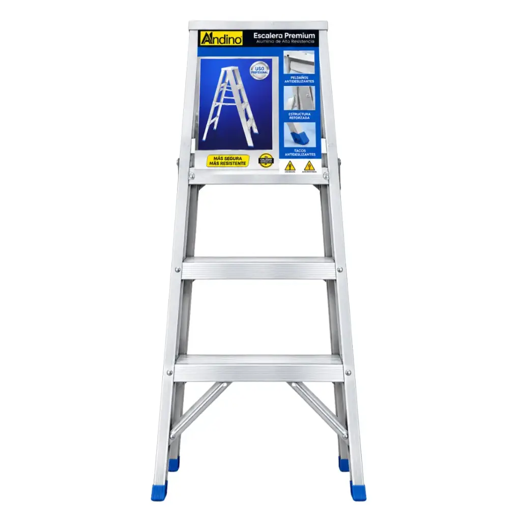 ESCALERA TIPO TIJERA ALUMINIO PREMIUM 4 TRAMOS 120 CM X 45 CM CAP. 200 KG REF. C004 MARCA ALADINO