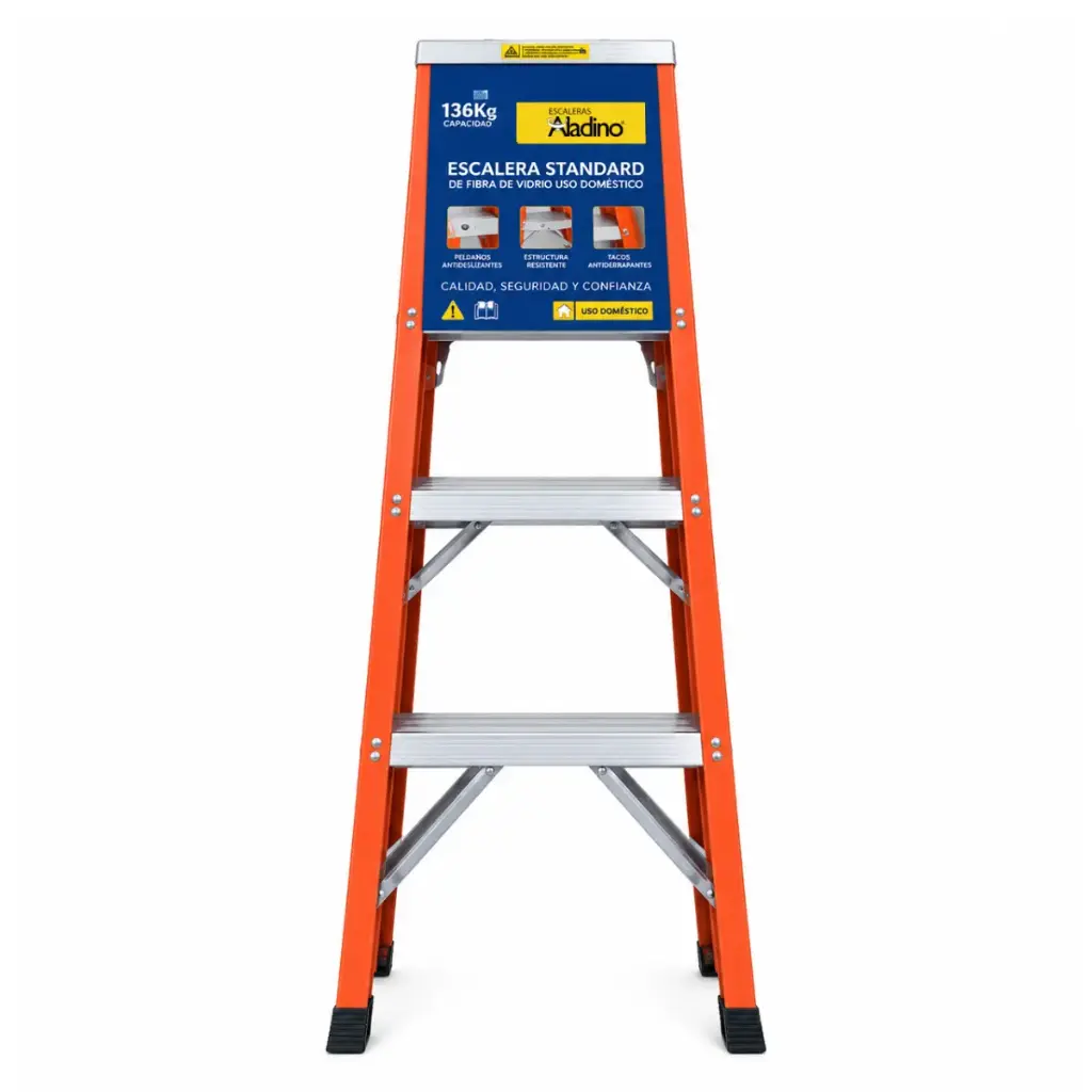 ESCALERA FIBRA DE VIDRIO INDUSTRIAL TIJERA 3 TRAMOS 90 X 42 CM CAP. 250 KG REF. F003 MARCA ALADINO