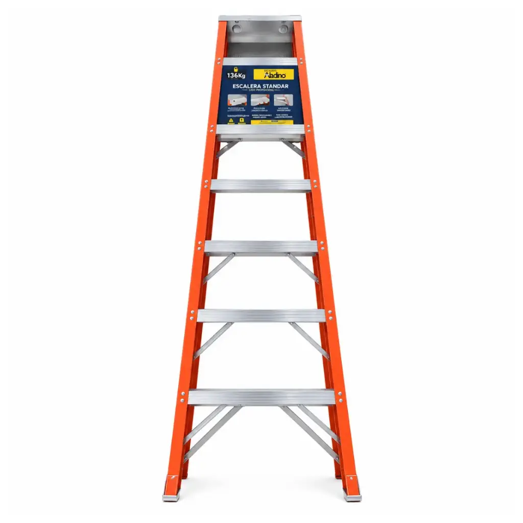 ESCALERA FIBRA DE VIDRIO INDUSTRIAL TIJERA 7 TRAMOS 212 X 55 CM C/TP. 250 KG REF. F007 MARCA ALADINO