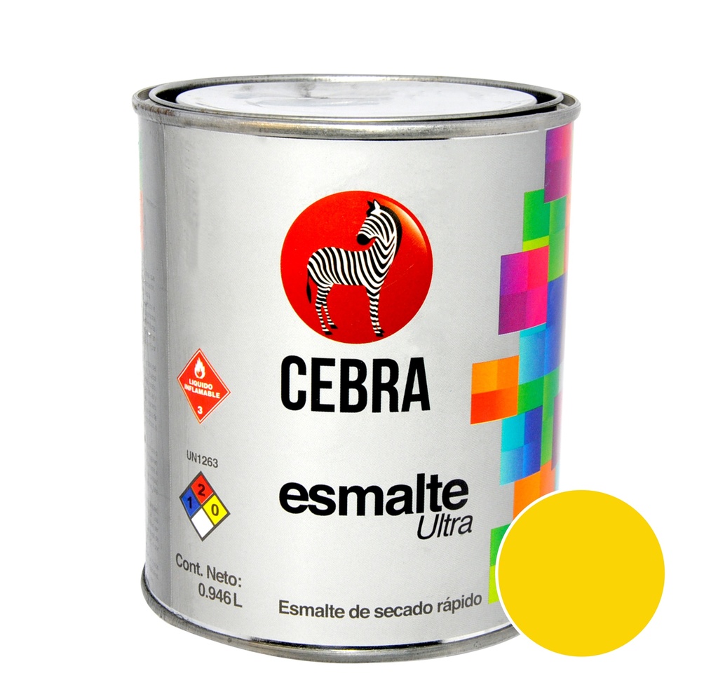 ESMALTE CLASE B SERIE ULTRA COLOR AMARILLO PURO DE 1/4 DE GL REF. 3112-102 MARCA CEBRA