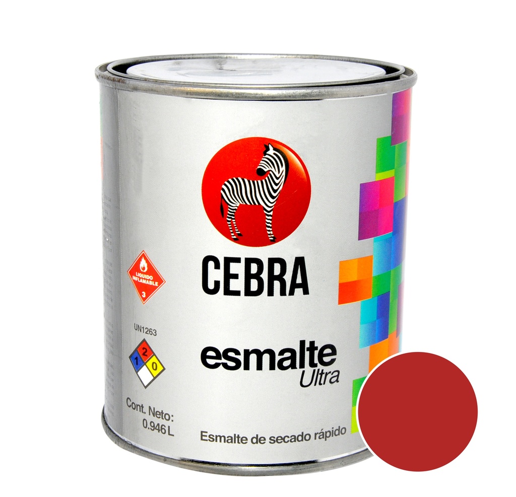 ESMALTE CLASE B SERIE ULTRA COLOR ROJO VIVO DE 1/4 DE GL REF. 3113-002 MARCA CEBRA