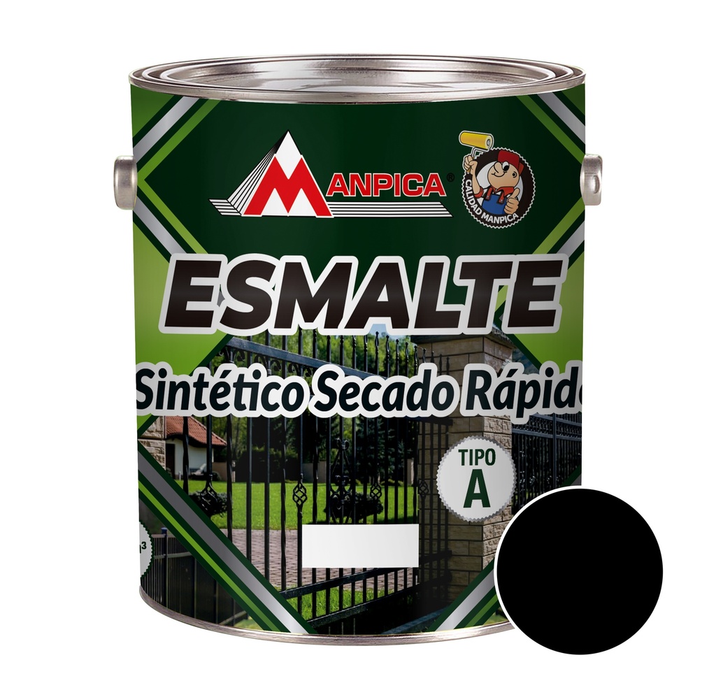 ESMALTE SINTETICO SECADO RAPIDO COLOR NEGRO 1/4 GL REF. SES-802-04 MARCA MANPICA