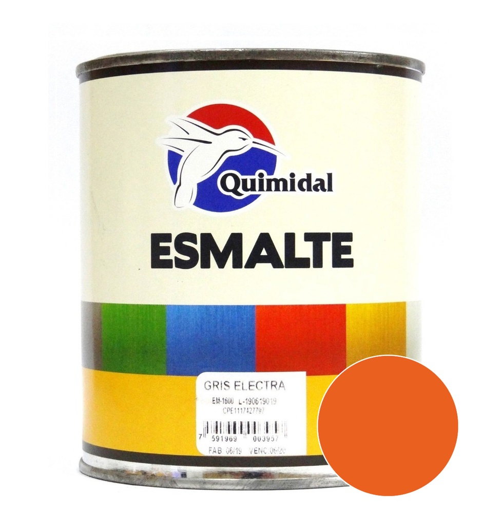 ESMALTE BRILLANTE NARANJA AURAN DE SECADO RAPIDO DE 1 GAL REF. EM-1330-01 MARCA QUIMIDAL