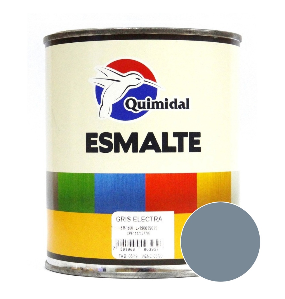 ESMALTE BRILLANTE GRIS ELECTRA DE SECADO RAPIDO DE 1 GAL REF. EM-1600-01 MARCA QUIMIDAL