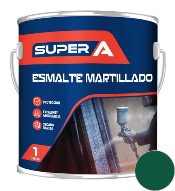 ESMALTE BRILLANTE COLOR VERDE DE 1 GL ACABADO MARTILLADO REF. 01865 MARCA SUPER A