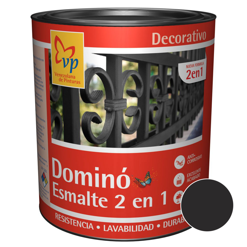 ESMALTE TIPO FONDO DOMINO 2 EN 1 NEGRO CARBON 1/4 DE GL REF 10381949 MARCA VP