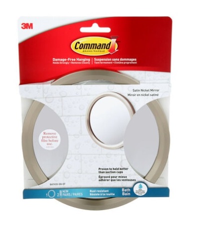 ESPEJO DE BAÑO REDONDO C/BORDE SATINADO P/COLG. C/CINTA DOBLE FAZ COD. BATH35-SN-ES MARCA 3M