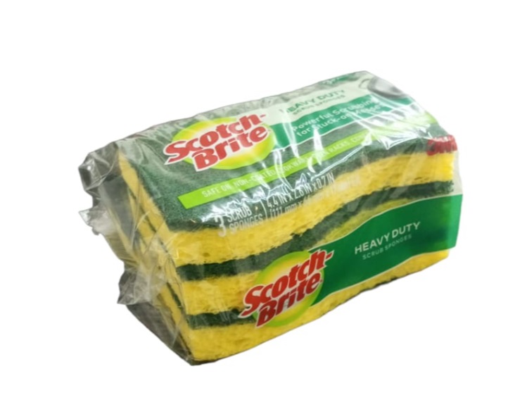 ESPONJA TRABAJO PESADO AMARILLA-VERDE 3 PZAS SCOTH BRITE REF. SB-HD COD. 2153 MARCA 3M