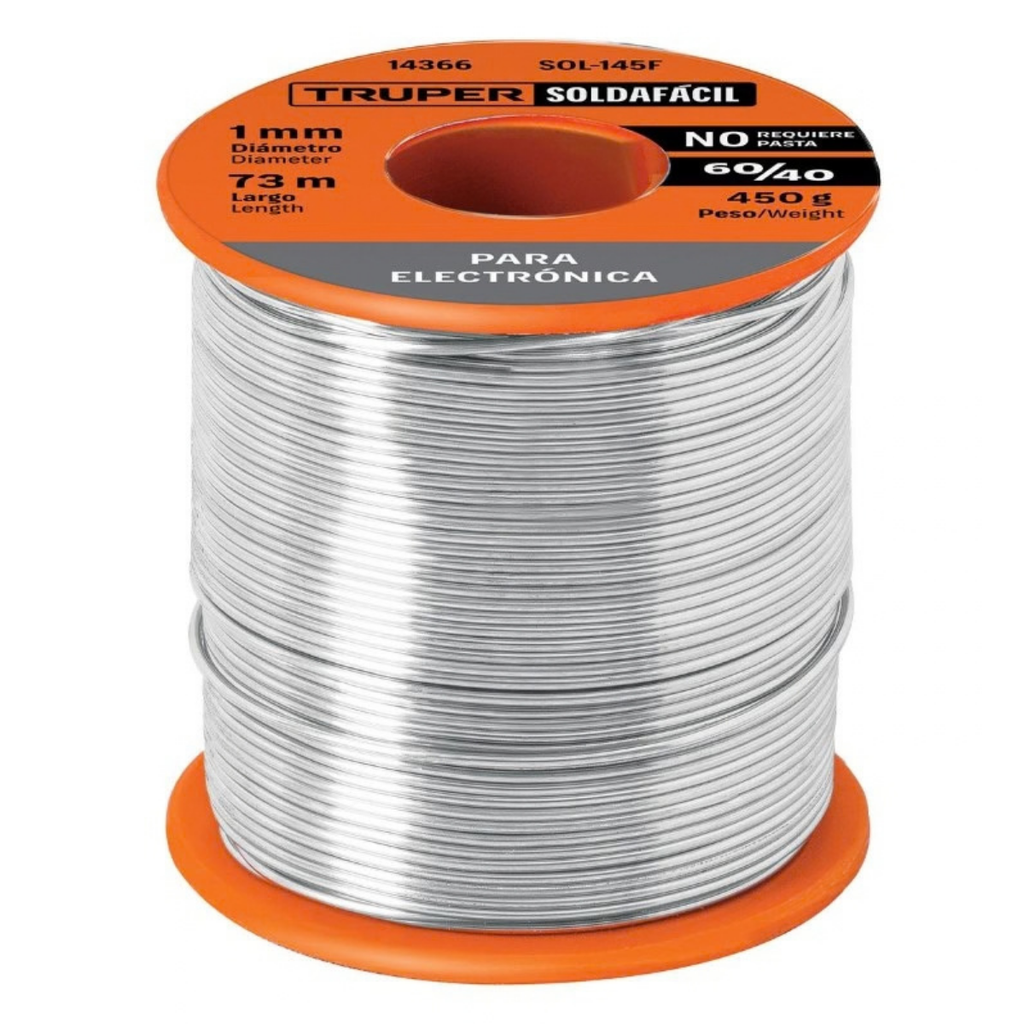 ESTAÑO / SOLDADURA 1MM X 76MT CON NUCLEO DE RESINA 60/40 PARA ELECTRONICA MOD.REF.14366 MARCA TRUPER