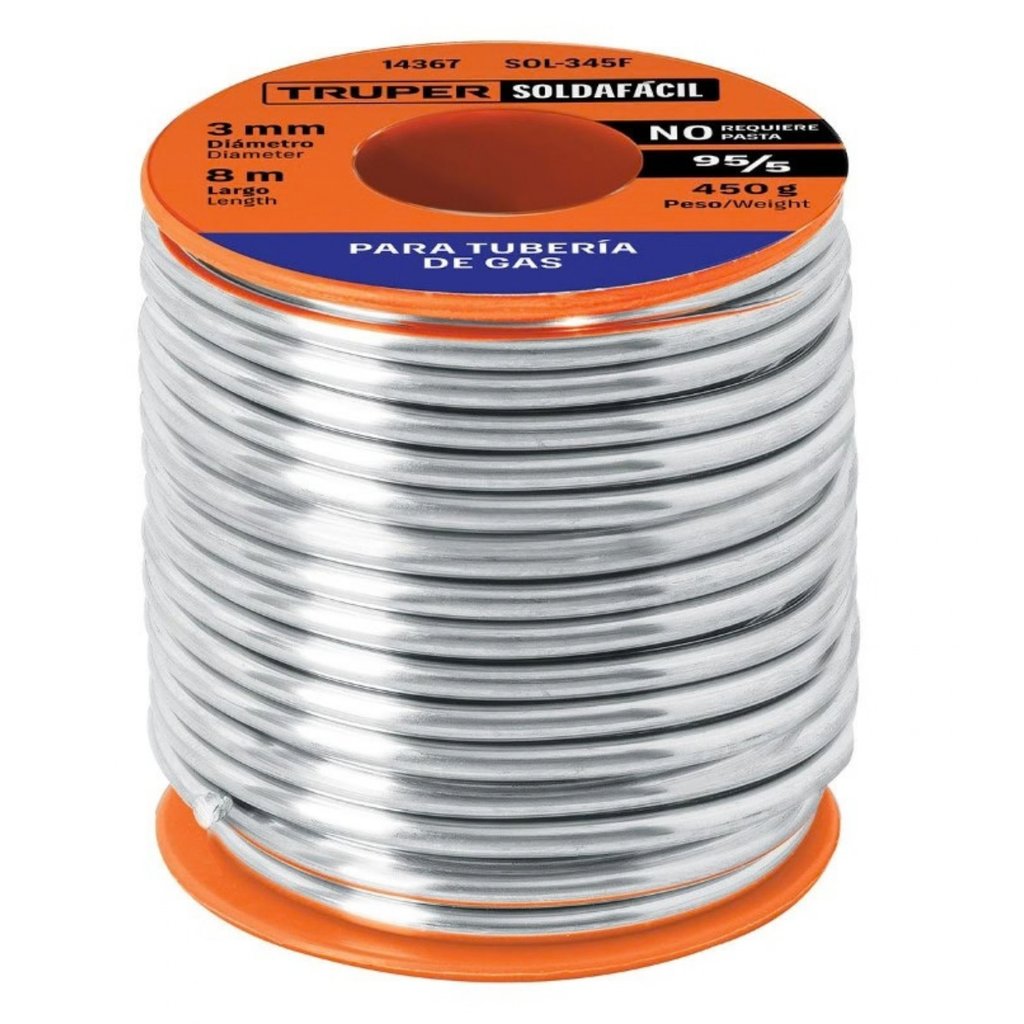 ESTAÑO EN BOBINA 95/5 ( ESTAÑO / PLOMO ) DE 3MM - FUSION EN 240°C - 450G REF. 14367 MARCA TRUPER