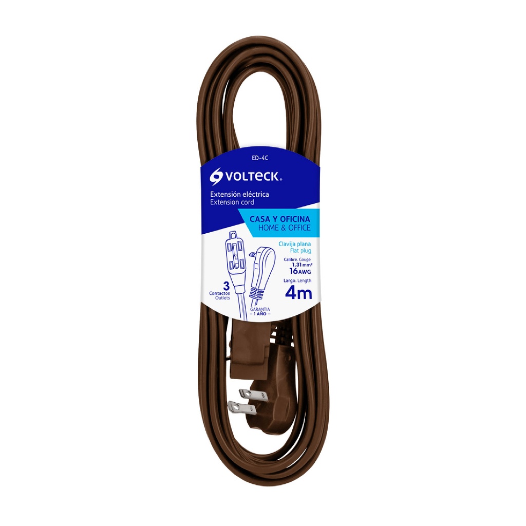 EXTENSION ELEC DOMESTICA 2 X 16 AWG 4 MTS 13 AMP MARRON MOD. ED-4C REF. 48013 / 10200 MARCA VOLTECK