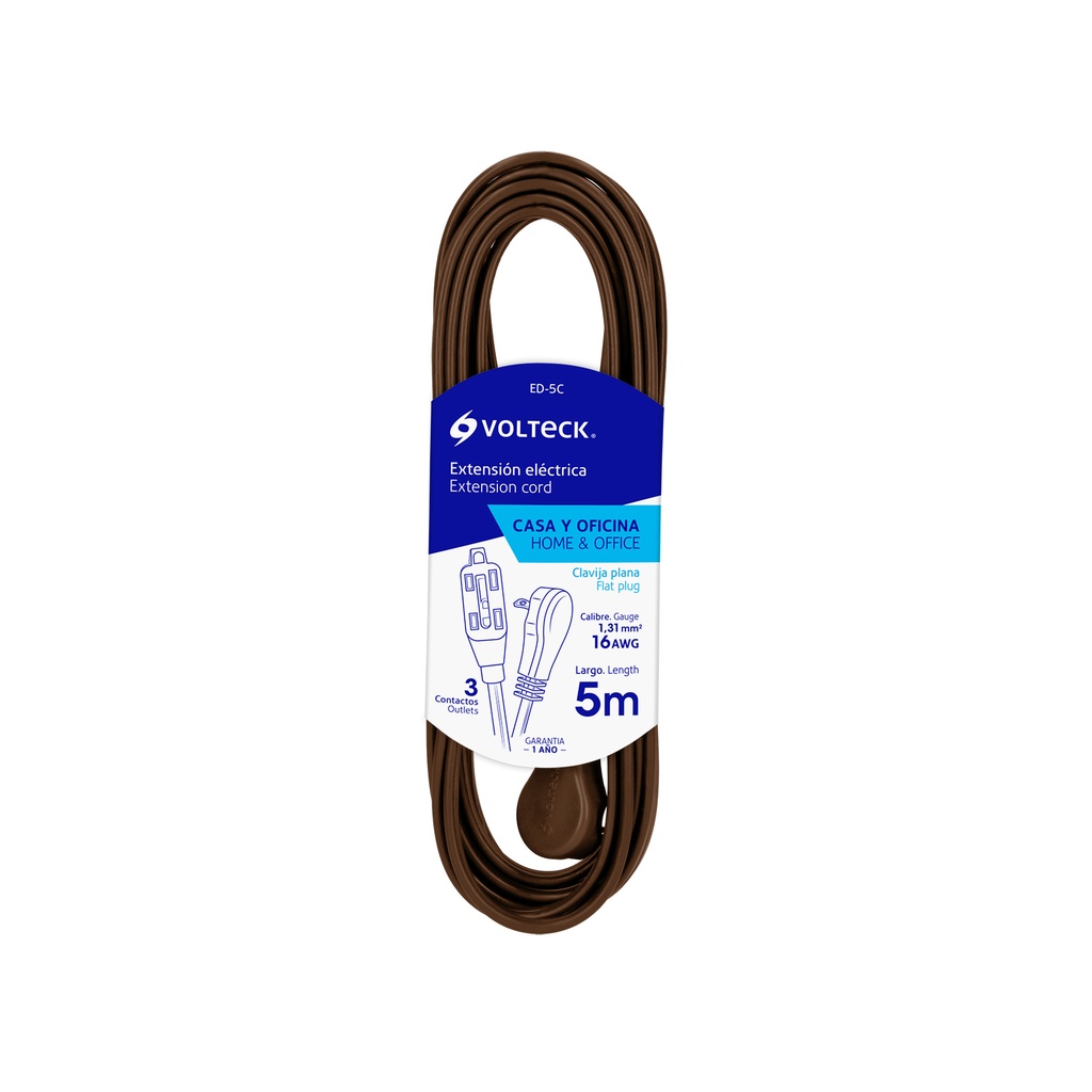 EXTENSION ELEC DOMESTICA 2 X 16 AWG 5 MTS COLOR MARRON MOD. ED-5C REF. 48019 MARCA VOLTECK
