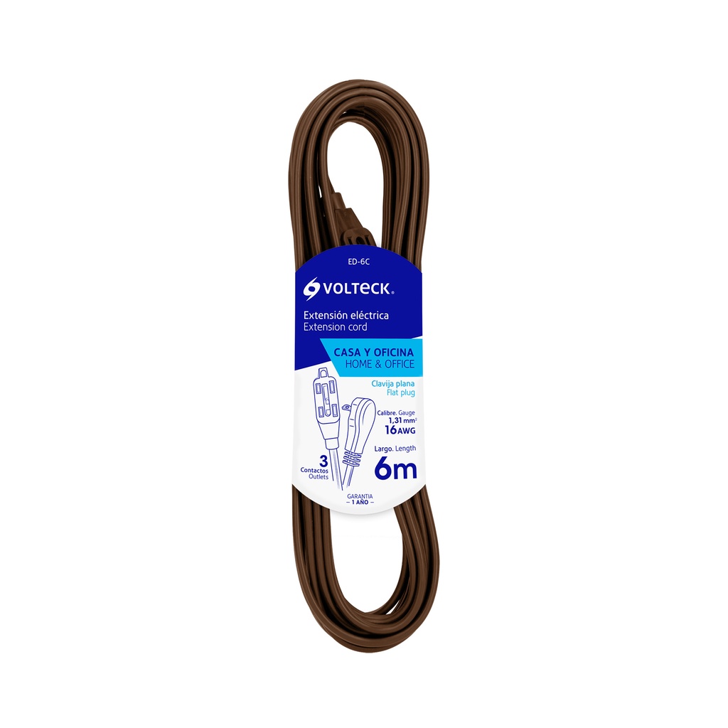 EXTENSION ELEC DOMESTICA 2 X 16 AWG 6 MTS COLOR MARRON REF. 48025 MARCA VOLTECK