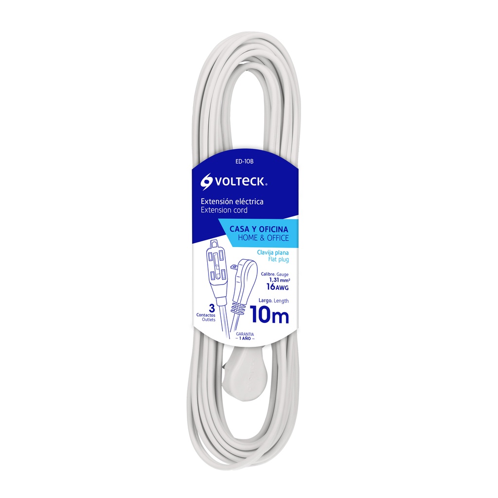 EXTENSION ELEC DOMESTICA 2 X 16 AWG 10 MTS COLOR BLANCO REF. 48036 MARCA VOLTECK