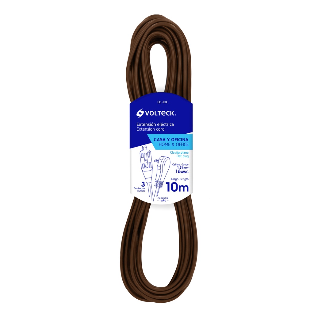 EXTENSION ELECTRICA 2 X 16 AWG 10 MTS MARRON REF. 48037 MARCA VOLTECK