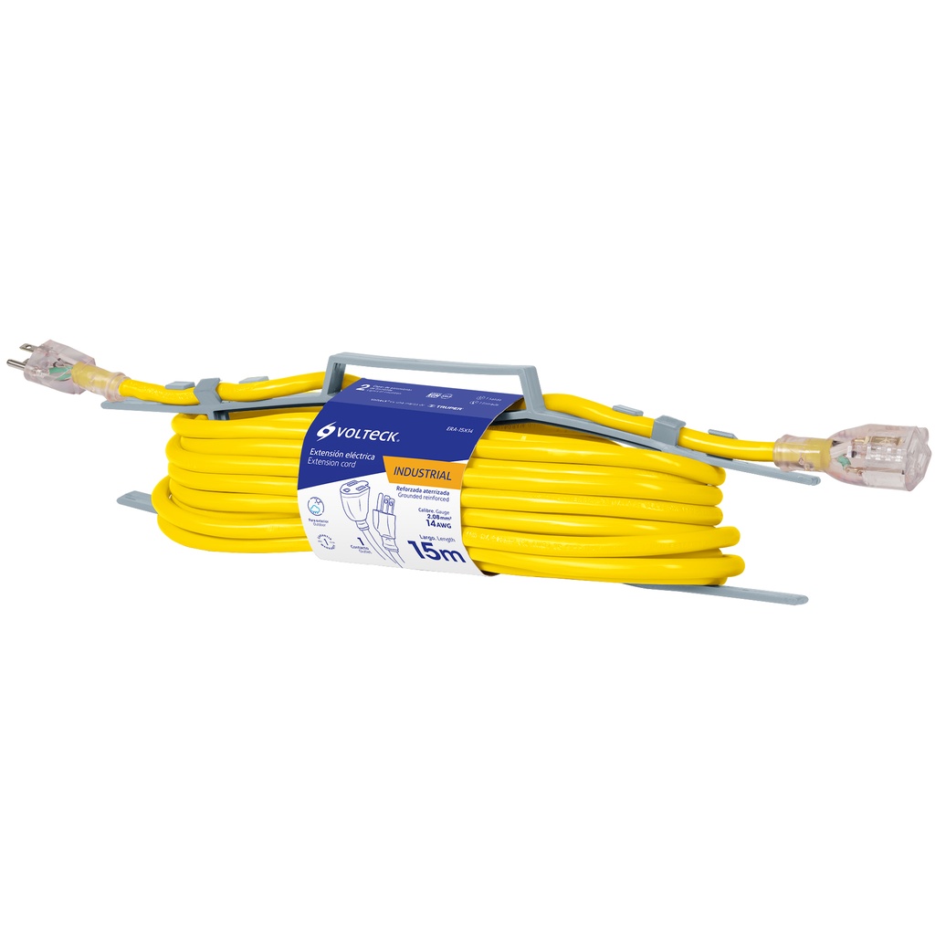 EXTENSION ELEC USO RUDO 3 X 14 AWG 15 MTS 3 CLAVIJAS AMARILLA MOD. ER-15X14 REF.48068 MARCA VOLTECK