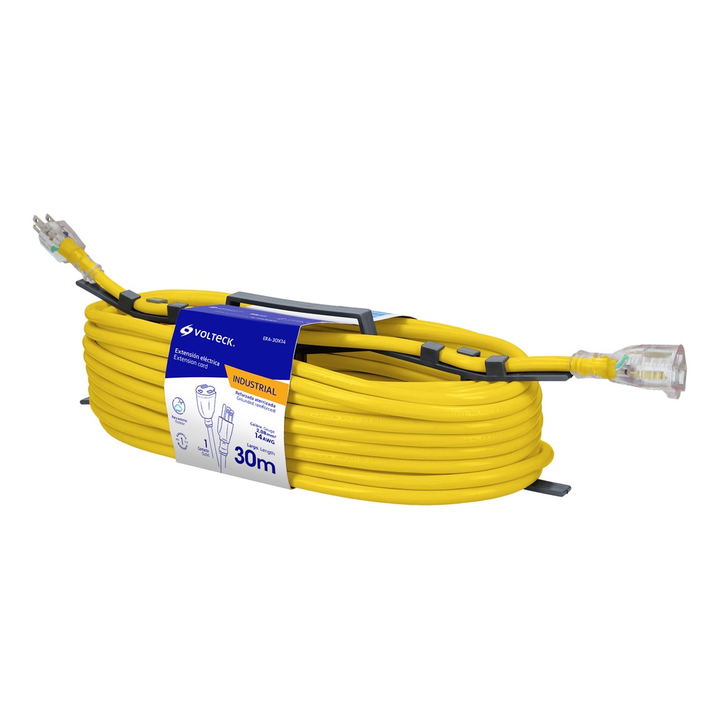EXTENSION ELEC USO RUDO 3 X 14 AWG 30 MTS 3 CLAVIJAS AMARILLO MOD. ER-30X14 REF. 48069 MARCA VOLTECK