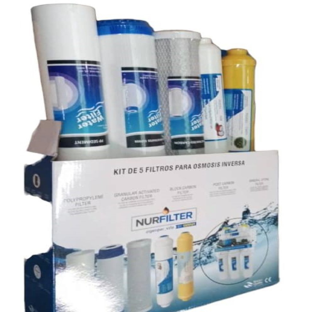 KIT 5 ETAPAS CARTUCHOS DE FILTRO PARA OSMOSIS INVERSA ( 5 PZA) REF. KIT-5FIL-RO MARCA GENPAR