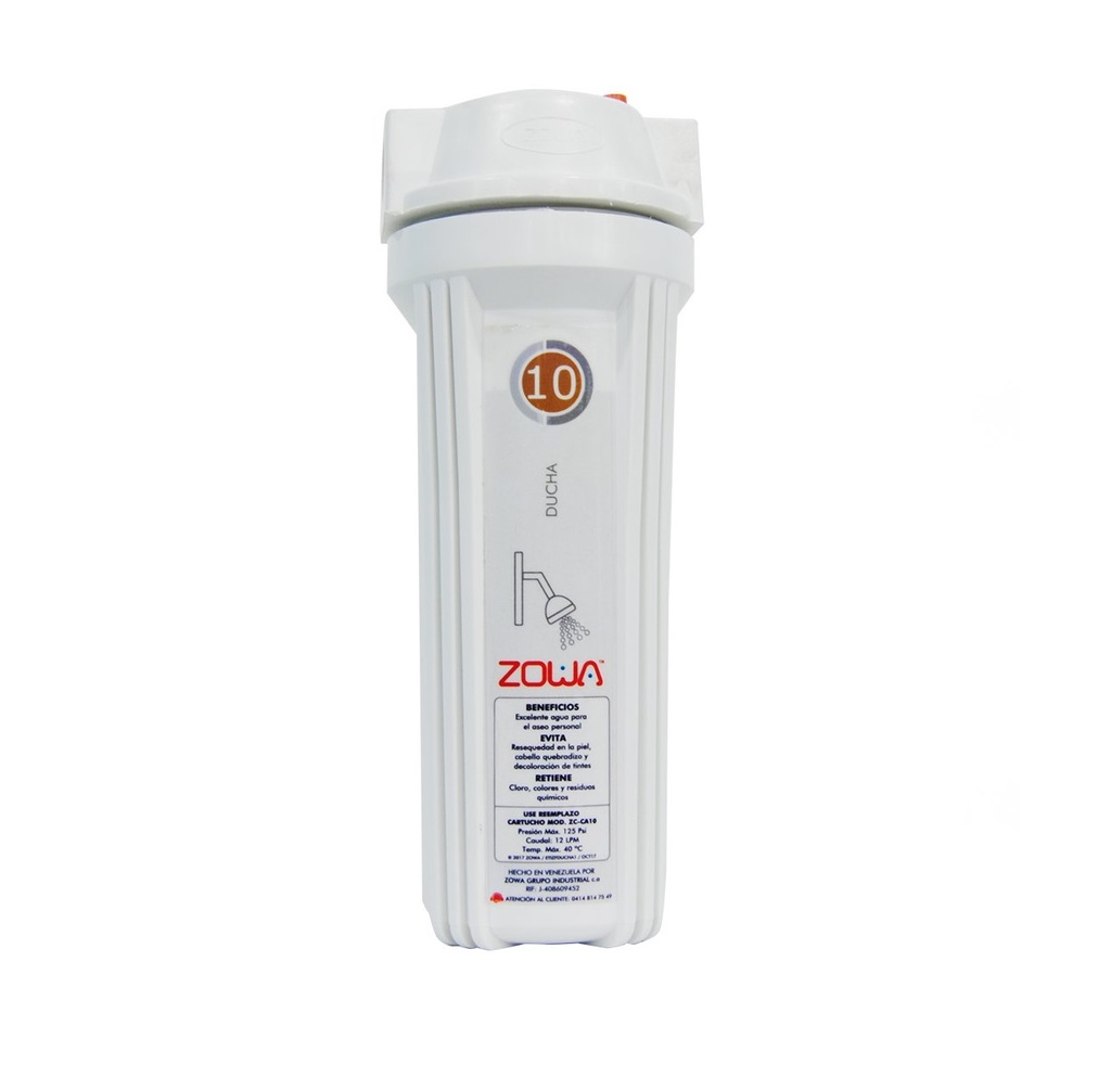 FILTRO BOTELLA OPACO P/DUCHA DE 10" INCLUYE CARTUCHO DOBLE ACCION + LLAVE REF. ZF-DUCHA10 MARCA ZOWA