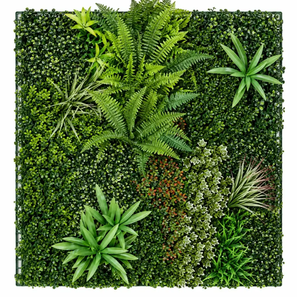 FOLLAJE ARTIFICIAL 3D / JARDIN VERTICAL 1.00 X 1.00 MTS REF- CCGA074 ( UNIDAD ) MARCA GENPAR DECOR