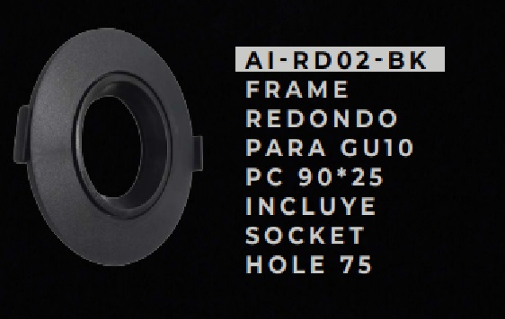 APLIQUE SPOT REDONDO P/ GU10 PC 90 X 25 MM C/ SOCKET - HOLE 75 - NEGRO REF. AI-RD02-BK ARTIG LIGHT