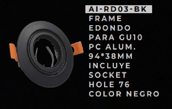APLIQUE REDONDO SPOT P/GU10 PC ALUM 94 X 38 MM C/SOCATE HOLE 76 NEGRO REF.AI-RD03-BK ARTIG LIGHT