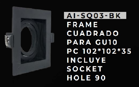 APLIQUE SPOT CUADRADO P/ GU10 PC C/ SOCKET. 102X102X35 MM -HOLE 90 NEGRO REF. AI-SQ03-BK ARTIG LIGHT