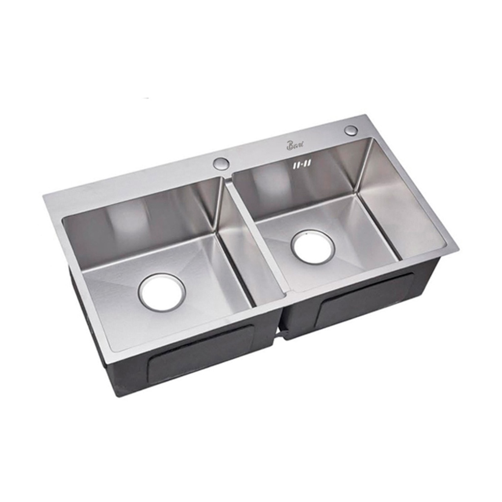 FREGADERO DE 2 TINA ACERO INOX. SOBRE TOPE/ EMPOTRAR 82 CM X 45 CM X 22 CM REF. FRE.01.02 MARCA BARI