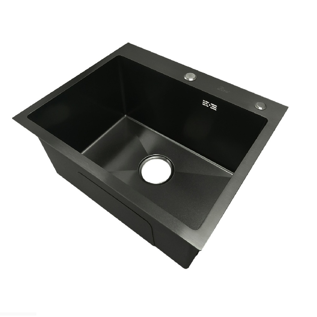 FREGADERO DE 1 TINA INTEGRADO ACERO INOX SOBRE TOPE 55 X 45 X 22 NEGRO DIAMANTE FRE.01.06 MARCA BARI