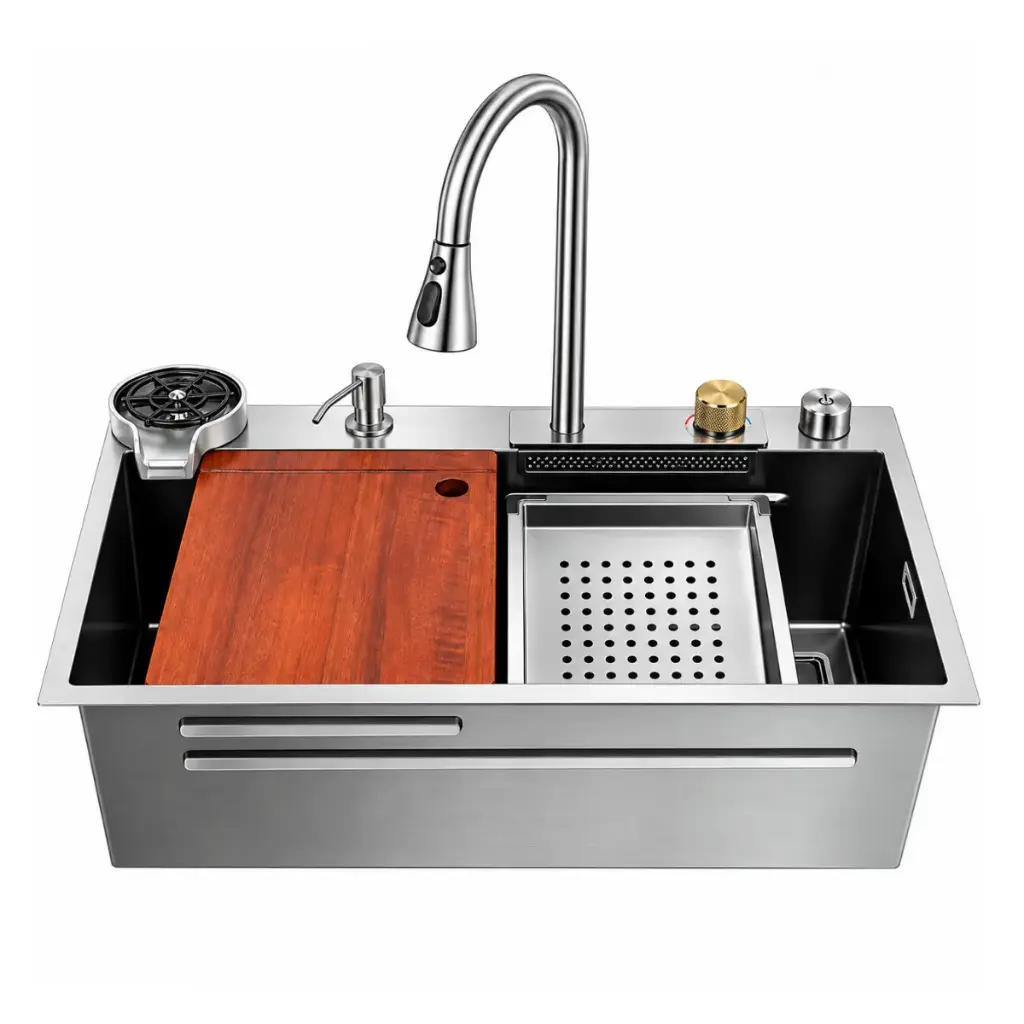 FREGADERO DE 1 TINA ACERO INOX SOBRE TOPE/EMPOTRAR 75 X 46 X 22CM C/ACCESORIOS BRUSHED BARI