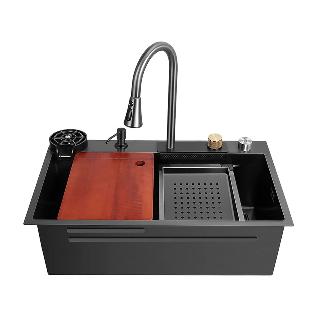 FREGADERO DE 1 TINA ACERO INOX SOBRE TOPE/EMPOTRAR 75 X 46 X 22CM C/ACCESORIOS NEGRO BARI