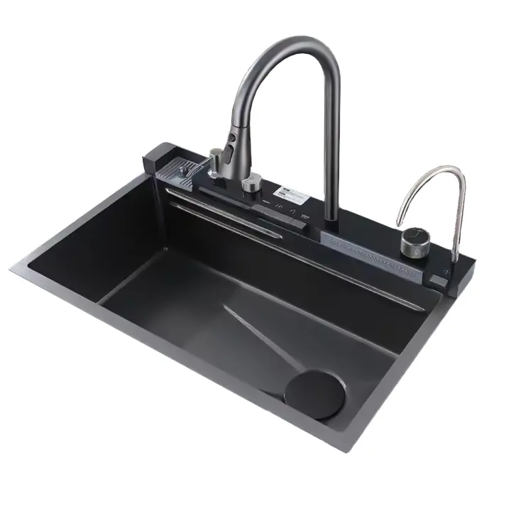 FREGADERO DE 1 TINA INTEGRADO ACERO INOX. SOBRE TOPE NEGRO DIAMANTE FRE.01.16 + GRI.07.01 BARI