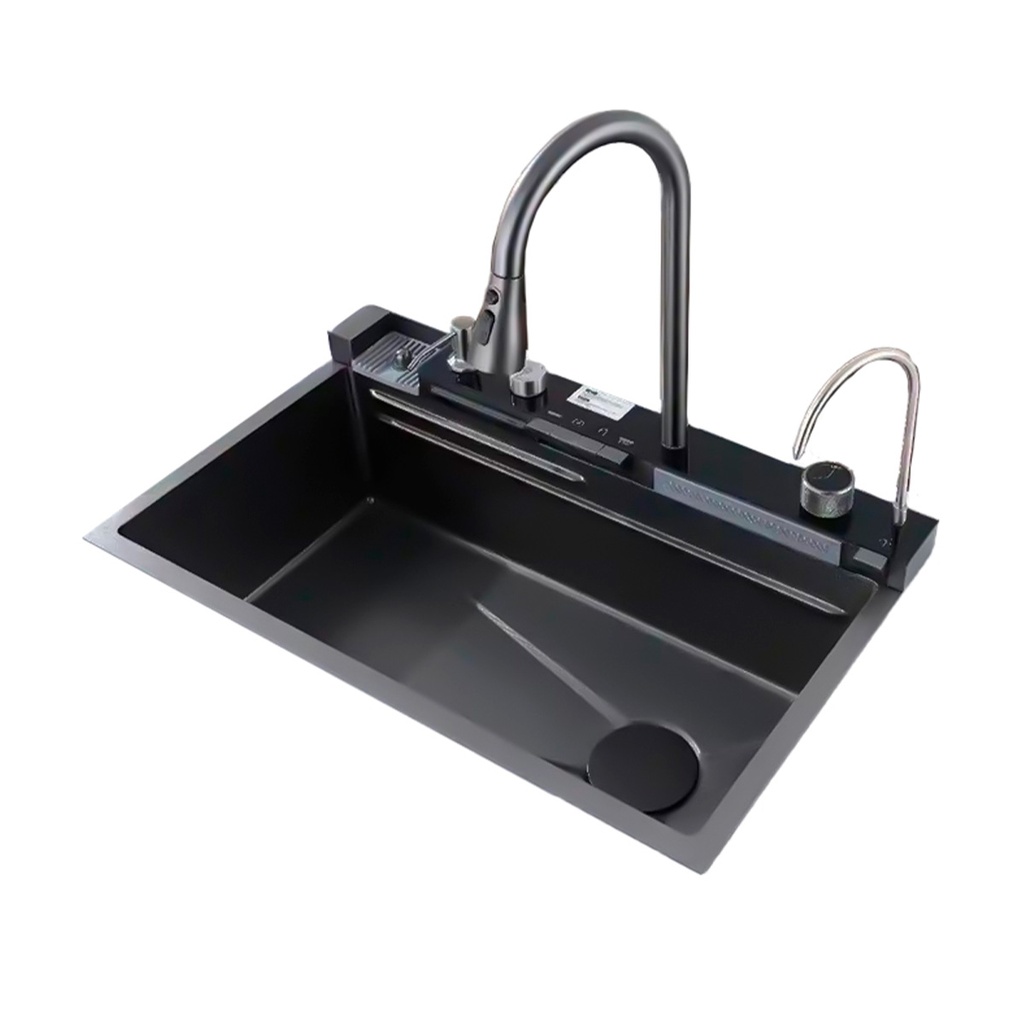 FREGADERO DE 1 TINA INTEGRADO ACERO INOX. SOBRE TOPE NEGRO DIAMANTE FRE.01.16 + GRI.07.01 BARI