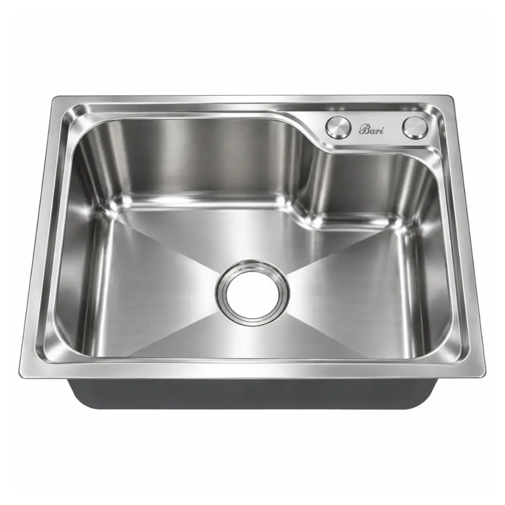FREGADERO DE 1 TINA ACERO INOX. SOBRE TOPE 62 CM X 45 CM X 22 CM REF. FRE.03.01 MARCA BARI