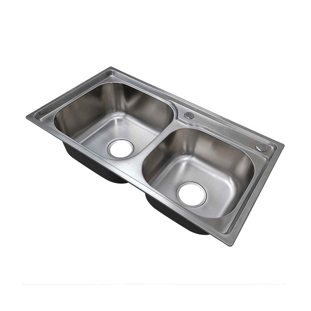 FREGADERO DE 2 TINA ACERO INOX. SOBRE TOPE 78 CM X 43 CM X 22 CM REF. FRE.03.03 MARCA BARI