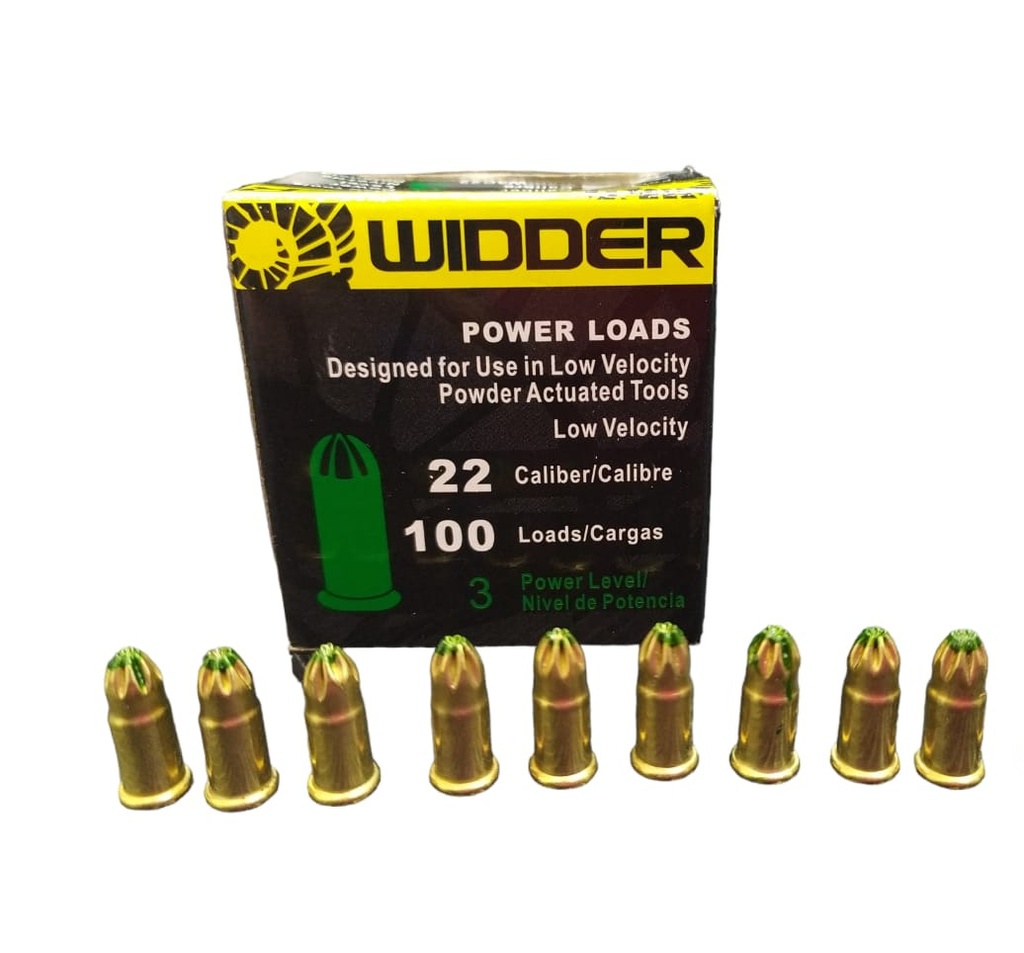 FULMINANTE CAL 22 VERDE POTENCIA NVL 3 ( CAJA 100 UND ) REF. 0000014 MARCA WIDDER