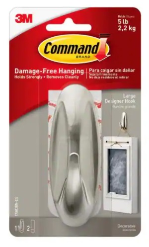 GANCHO / PERCHERO METALICO SATINADO P/COLG. C/CIN. DOBLE FAZ (SUJETA 2.2KG) COD.17083BNB-ES MARCA 3M