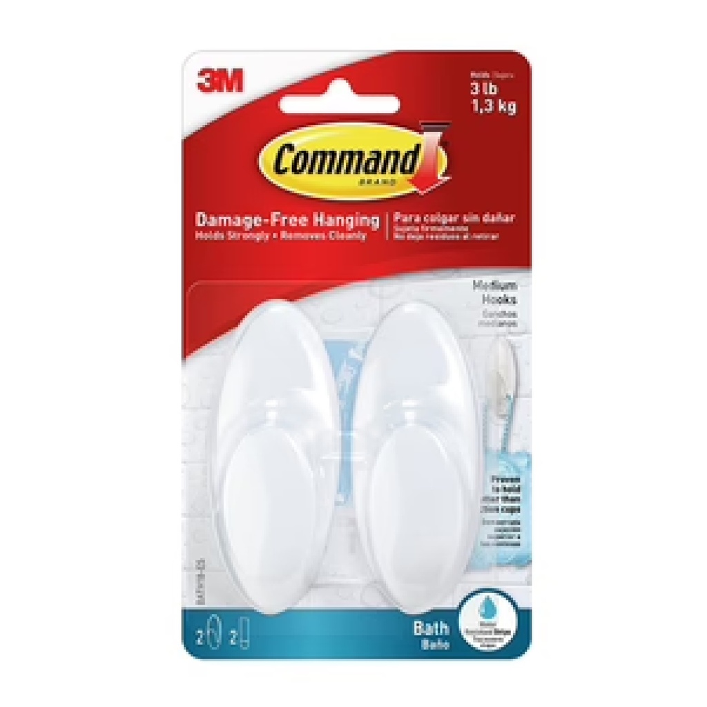 GANCHO / PERCHERO ACRILICO ( 2 PZAS) P/COLG. C/DOBLE FAZ (SUJETA 1.3KG) COD.BATH18-ES MARCA 3M