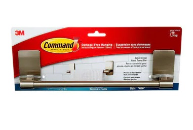 BARRA P/TOALLA METALICA SATINADO P/COLGAR C/CINTA DOBLE FAZ (SUJETA 1.30KG) COD.BATH41-SN MARCA 3M