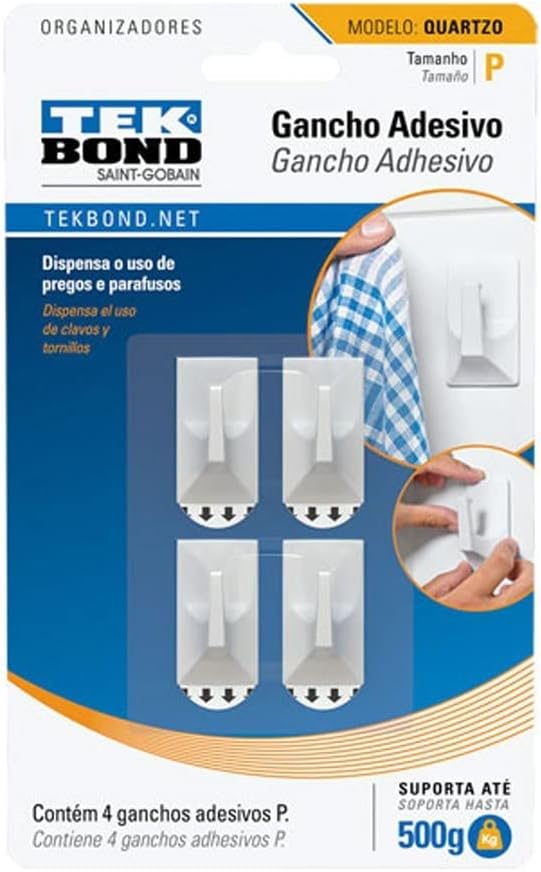 GANCHO PLASTICO AUTO ADHESIVO P/ PRENDA SOPORTA HASTA 500GR BLANCO REF 08002 / 382614 MARCA TEK BOND