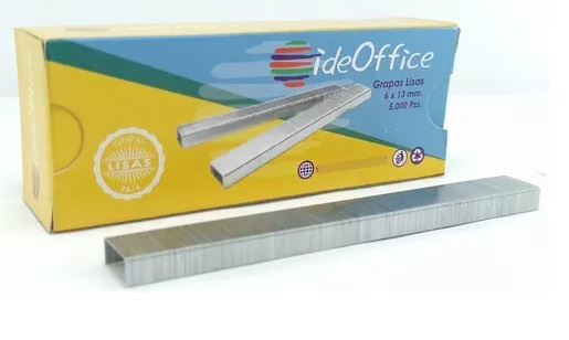GRAPAS LISAS 26 / 6 ( 6 X 13 MM ) CAJA DE 5000 PIEZAS REF. 654388 MARCA IDEOFFICE