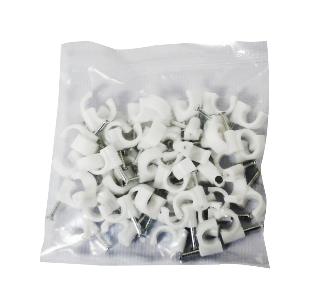 GRAPA PLASTICA REDONDA PARA CABLE ST O COAXIAL RG06 ( BOLSA DE 50 UND ) REF. GRPS-06 MARCA SEMILIC