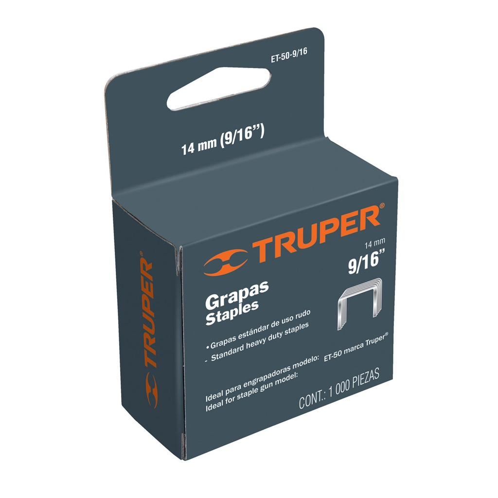 GRAPA TRAB. PESADO 8MM - 5/16" CAJA 1.000 PZAS. MOD.ET-50-5/16 REF.17966 MARCA TRUPER