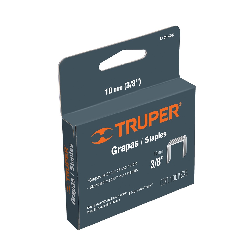 GRAPA TRAB. PESADO 8MM - 5/16" CAJA 1.000 PZAS. MOD.ET-21-5/16 REF. 17971 MARCA TRUPER
