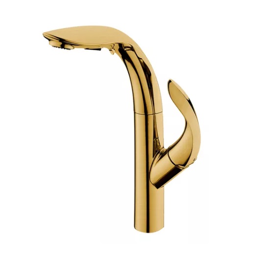 GRIFERIA MONOMANDO ALTO PARA LAVAMANOS MODELO FOGLIA BRUSH GOLD REF. GRI.02.19 MARCA BARI