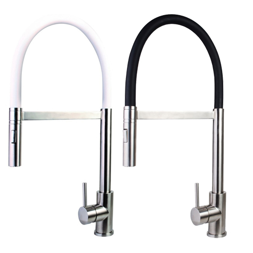 GRIFERIA MONOMANDO PARA FREGADERO EN A/INOX MANGUERA DE SILICON BLANCO Y NEGRO REF. 02GF700 MARCA FP