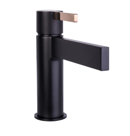 GRIFERIA MONOMANDO BAJO PARA LAVAMANO LINEA NEGRO GOLD ROSE REF. KU-11C238-RG MARCA KUBO