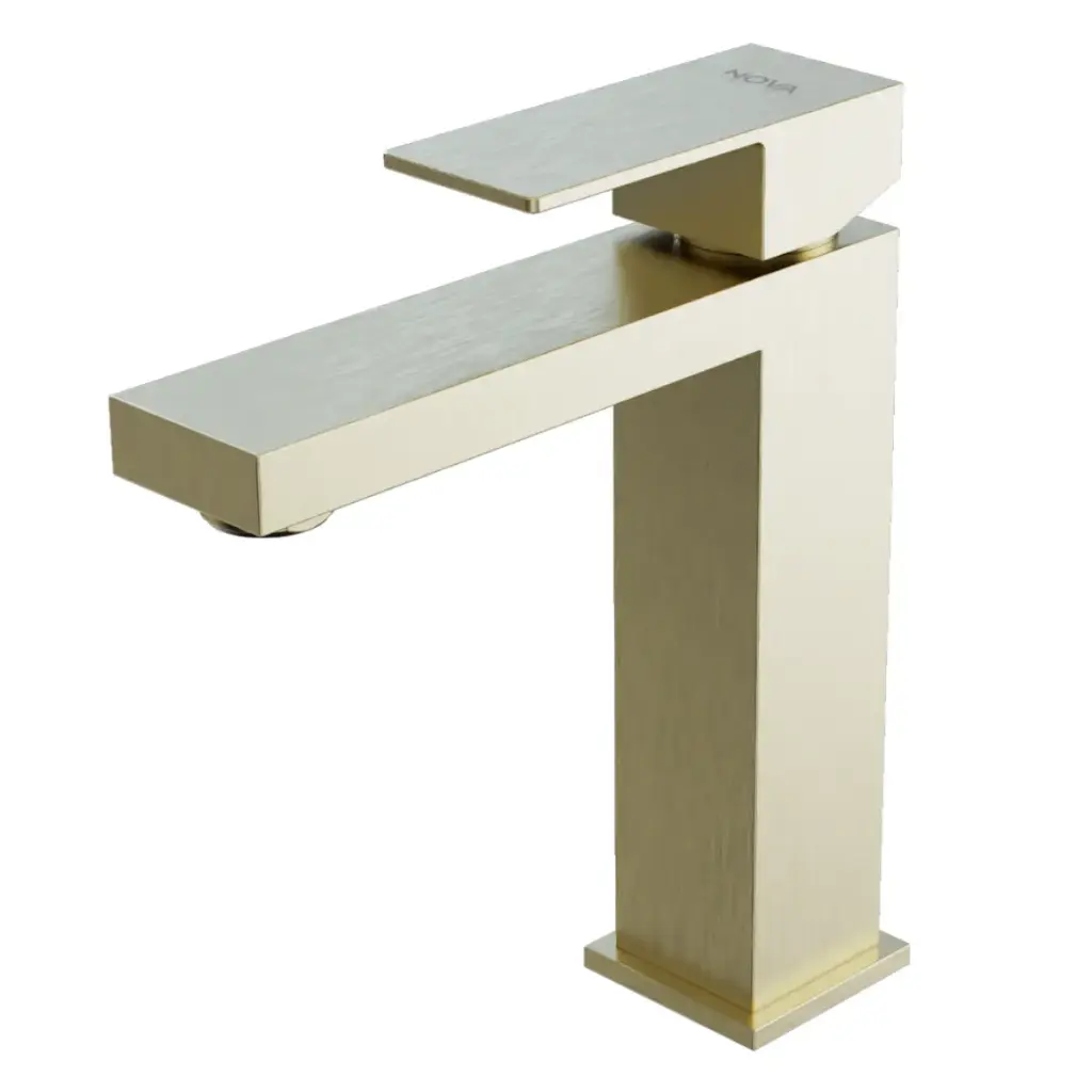 GRIFERIA MONOMANDO BAJO PARA LAVAMANO SERIE ACERO INOX KUBE GRI D´OR / DORADO REF. NVGRI9850 NOVA