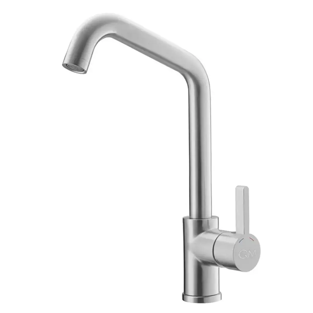 GRIFERIA PARA FREGADERO MONOMANDO ANGULAR QM SERIE RIA COLOR SATIN MARCA QUALITY METAL
